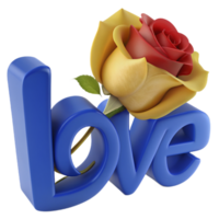 Stunning 3D image of a rose adorned with love text, perfect for expressing affection in digital designs. Elegant and romantic png