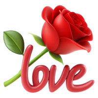 Stunning 3D image of a rose adorned with love text, perfect for expressing affection in digital designs. Elegant and romantic png