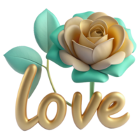 Stunning 3D image of a rose adorned with love text, perfect for expressing affection in digital designs. Elegant and romantic png