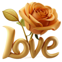 Stunning 3D image of a rose adorned with love text, perfect for expressing affection in digital designs. Elegant and romantic png