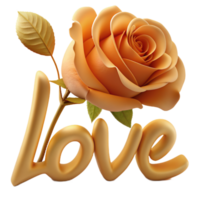 Stunning 3D image of a rose adorned with love text, perfect for expressing affection in digital designs. Elegant and romantic png