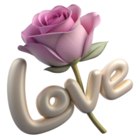 Stunning 3D image of a rose adorned with love text, perfect for expressing affection in digital designs. Elegant and romantic png