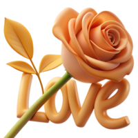 Stunning 3D image of a rose adorned with love text, perfect for expressing affection in digital designs. Elegant and romantic png