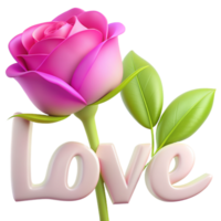 Stunning 3D image of a rose adorned with love text, perfect for expressing affection in digital designs. Elegant and romantic png