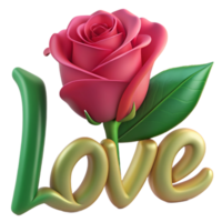 Stunning 3D image of a rose adorned with love text, perfect for expressing affection in digital designs. Elegant and romantic png