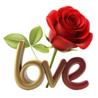 deslumbrante 3d imagem do uma rosa adornado com amor texto, perfeito para expressando afeição dentro digital projetos. elegante e romântico png