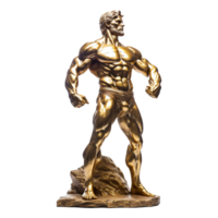 Golden statue of a muscular man isolated on transparent background png