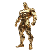 Golden statue of a muscular man isolated on transparent background png