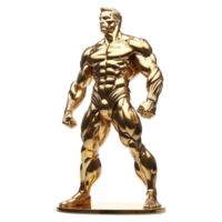 Golden statue of a muscular man isolated on transparent background png