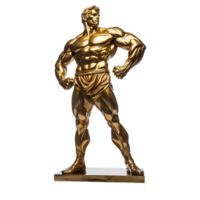 Golden statue of a muscular man isolated on transparent background png