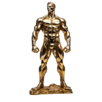 Golden statue of a muscular man isolated on transparent background png