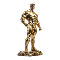 Golden statue of a muscular man isolated on transparent background png