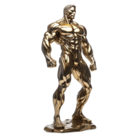 Golden statue of a muscular man isolated on transparent background png