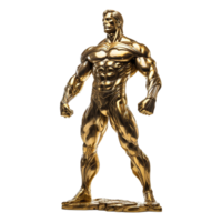 Golden statue of a muscular man isolated on transparent background png