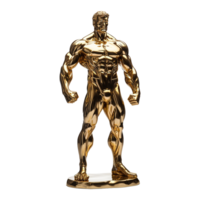 Golden statue of a muscular man isolated on transparent background png