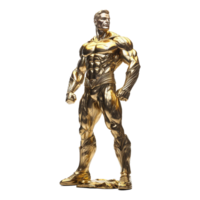 Golden statue of a muscular man isolated on transparent background png