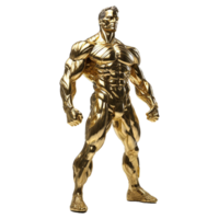 Golden statue of a muscular man isolated on transparent background png