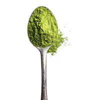 Matcha green tea powder in spoon isolated on transparent background png