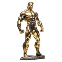 Golden statue of a muscular man isolated on transparent background png