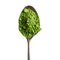 Matcha green tea powder in spoon isolated on transparent background png