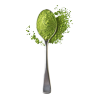 Matcha green tea powder in spoon isolated on transparent background png