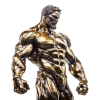 dorado estatua de un muscular hombre aislado en transparente antecedentes png