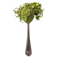 matcha vert thé poudre dans cuillère isolé sur transparent Contexte png