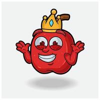 Dont Know Smile expression with Apple Fruit Crown Mascot Character Cartoon. vector