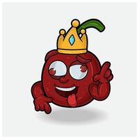 loco expresión con Cereza Fruta corona mascota personaje dibujos animados. vector