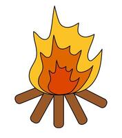 Camping Hot burning Bonfire. Simple Flat icon, sticker, illustration, emblem, logo. vector