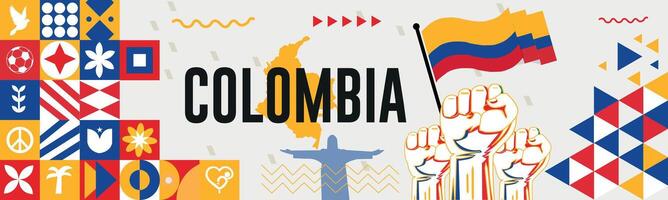 Colombia mapa y elevado puños nacional día o independencia día diseño para azerbaiyán celebracion. moderno retro diseño con resumen iconos vector