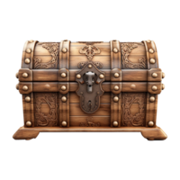 A closed wooden chest isolated on transparent background png