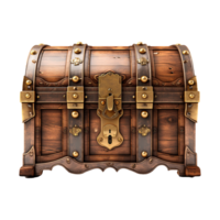 A closed wooden chest isolated on transparent background png