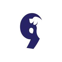 Number nine with a negative space dog logo vector