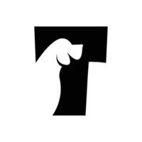 T letter with a negative space dog logo vector