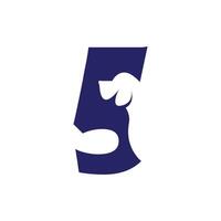 Number five with a negative space dog logo vector