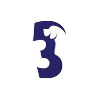 Number three with a negative space dog logo vector