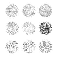 Hand drawn tree bark circle pattern. Abstract line art elements set collection vector