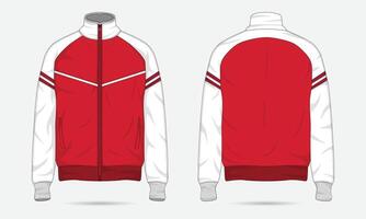 Bosquejo de casual rojo y blanco Deportes chaqueta frente y espalda ver vector