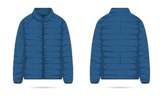 Warm jacket mockup. Puffer jacket template front and back view vector