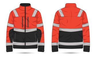 Hi Vis jacket template front and back view. Hi Vis work jacket mockup vector