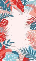 Abstract wallpaper of piles tropical leaves. Flat design leaves border background vector