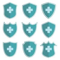 Collection of health protection shields in different shapes vector