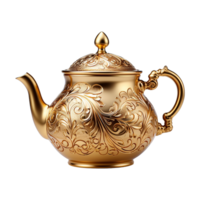 Golden teapot isolated on transparent background png