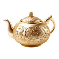 Golden teapot isolated on transparent background png