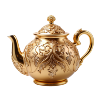 Golden teapot isolated on transparent background png