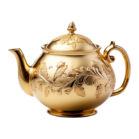 Golden teapot isolated on transparent background png