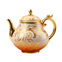 Golden teapot isolated on transparent background png