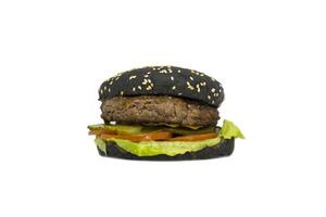 Fresh burger with meat and black bun isolated photo