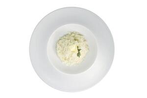 Boiled rice isolated on white background photo